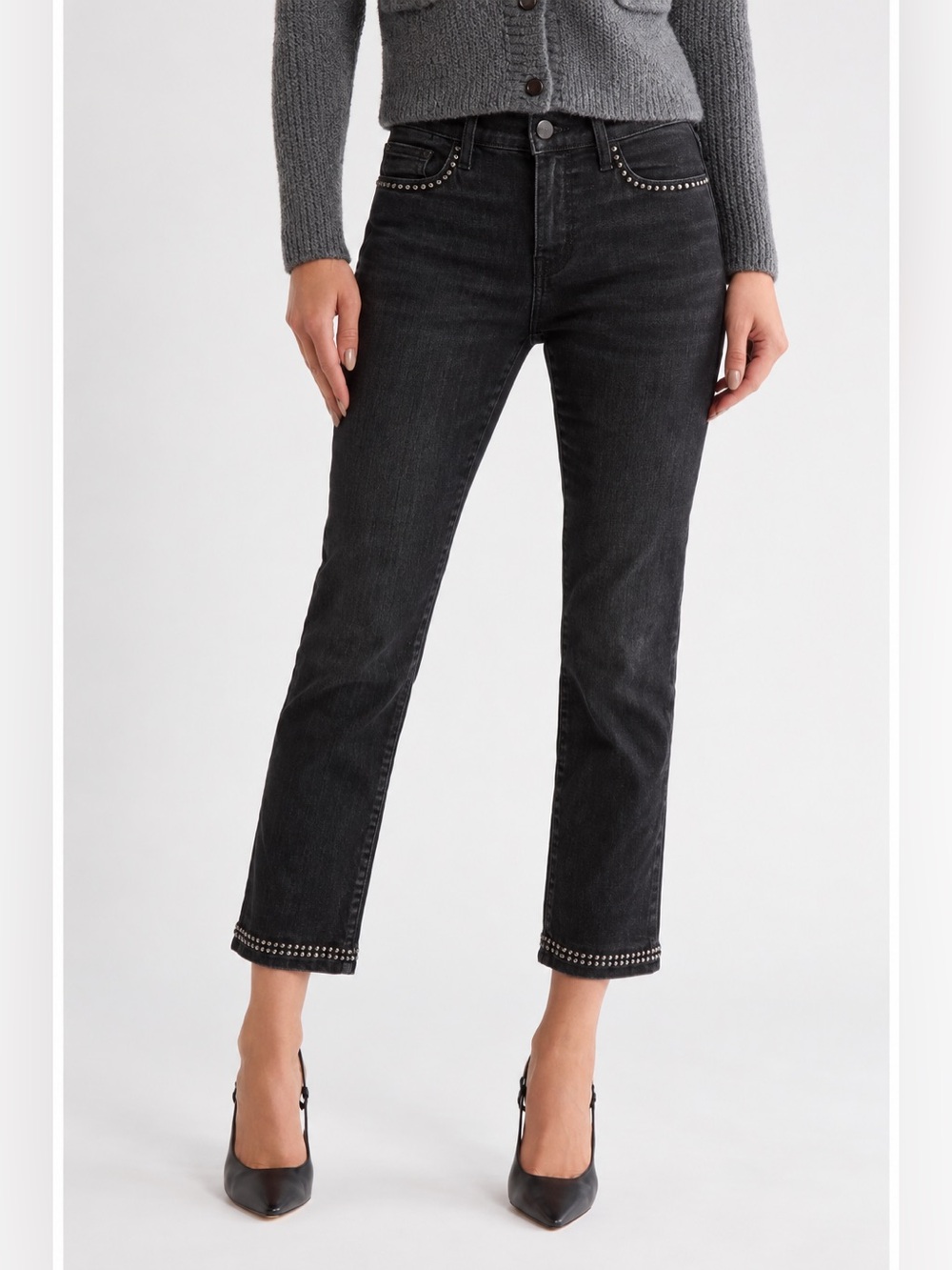 Frame Denim Studded Jeans Le High Chic Black Ankle Size 29